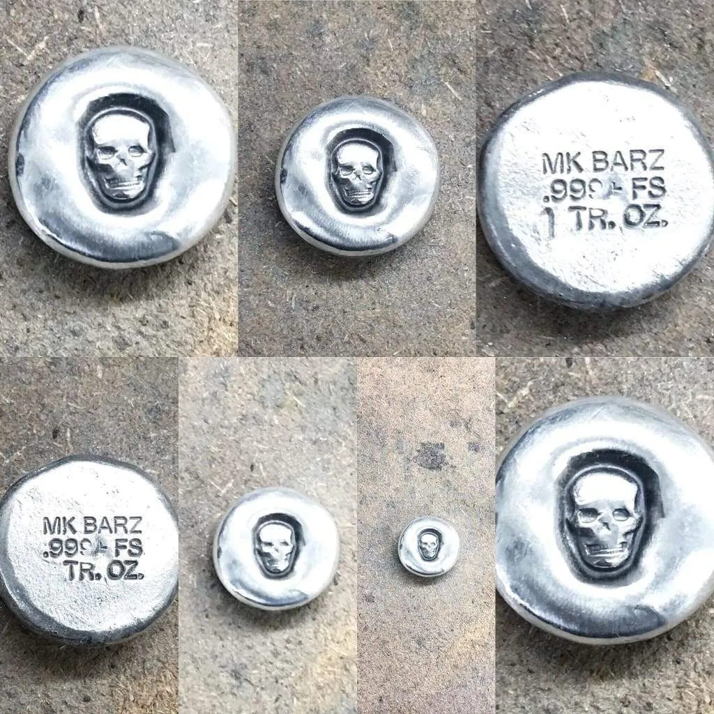 1 ozt "SUNKEN SKULL BUTTON" Skull Stamped .999 FS