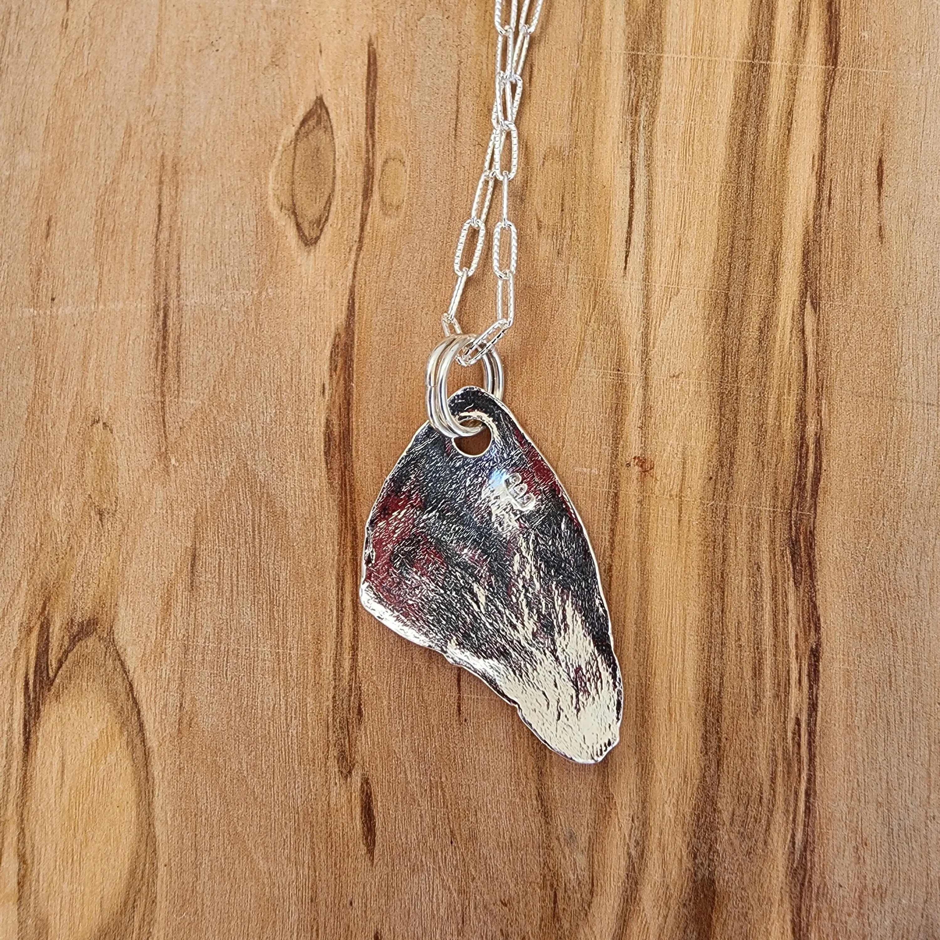 999 Pure Silver Triangle Pendant Necklace – Textured Design with Yellow & Blue Rhinestone, Heart Clasp
