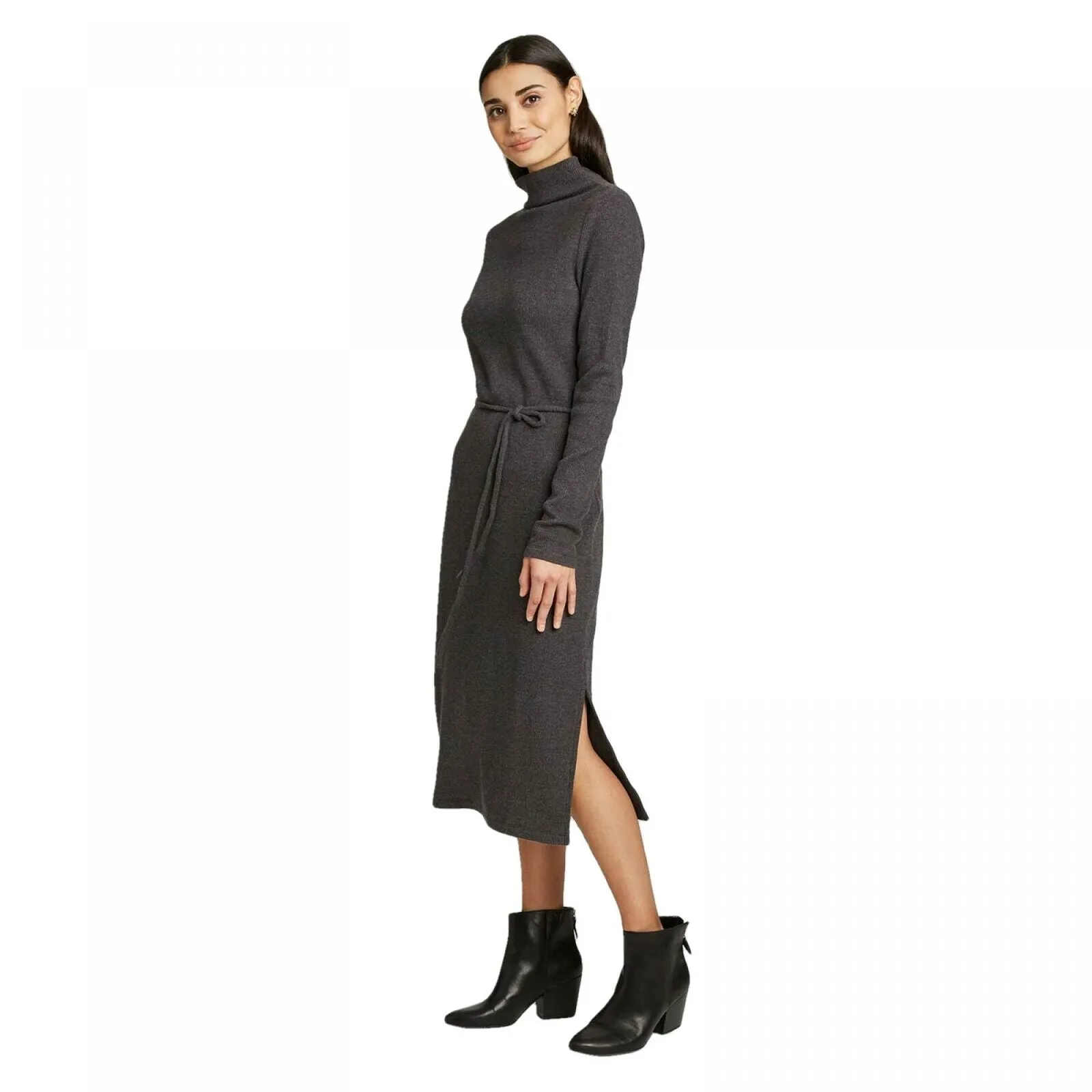A New Day Women's Long Sleeve Mock Turtleneck Belted Knit Midi Dress