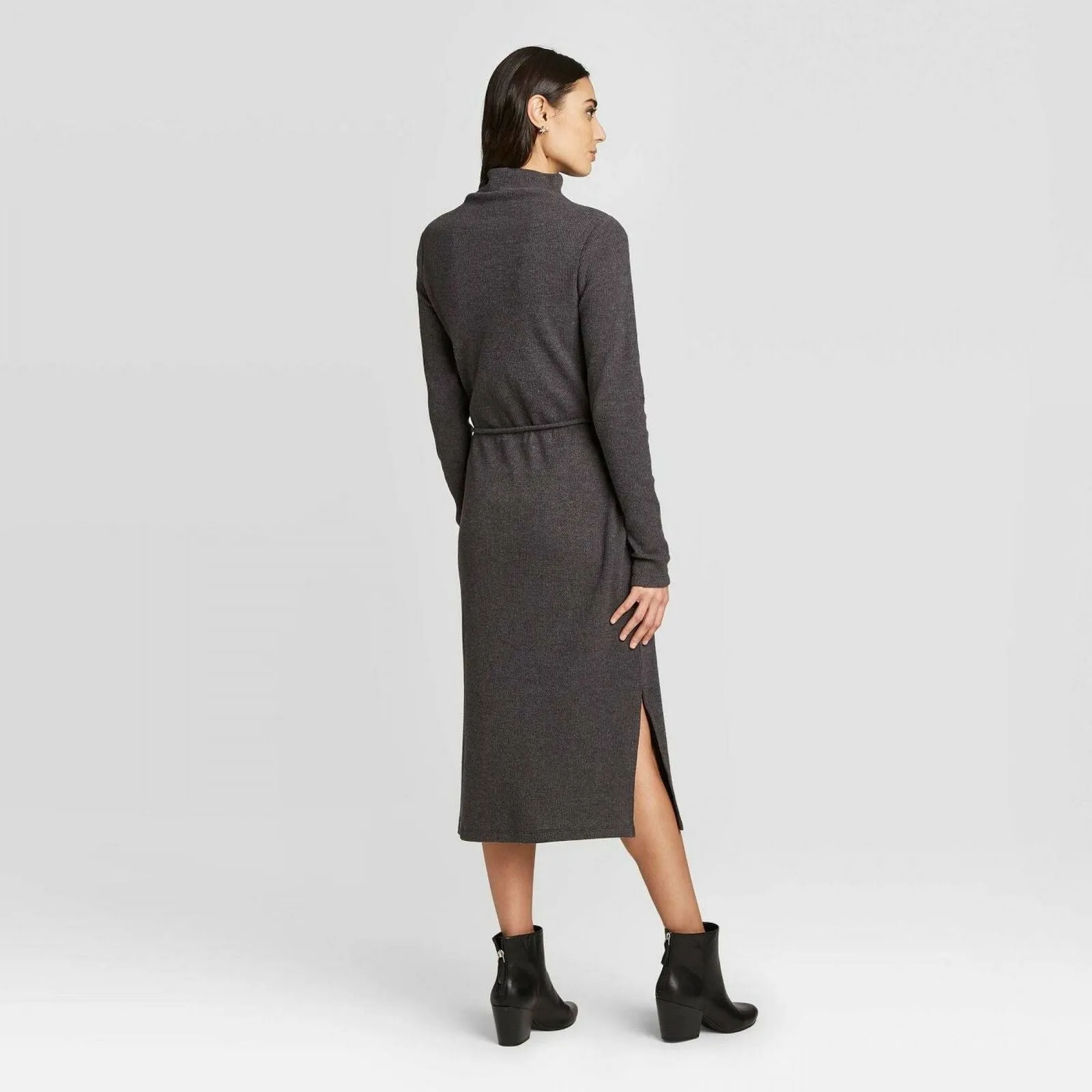A New Day Women's Long Sleeve Mock Turtleneck Belted Knit Midi Dress