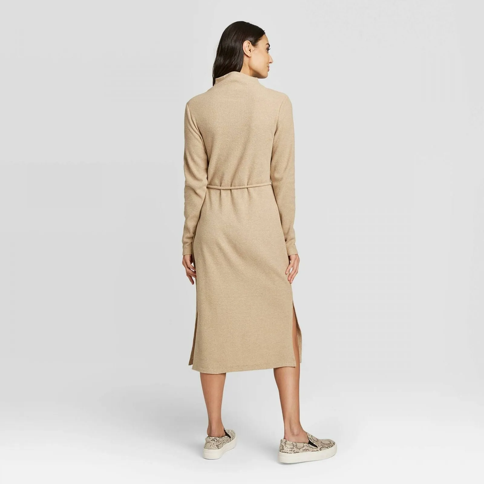 A New Day Women's Long Sleeve Mock Turtleneck Belted Knit Midi Dress