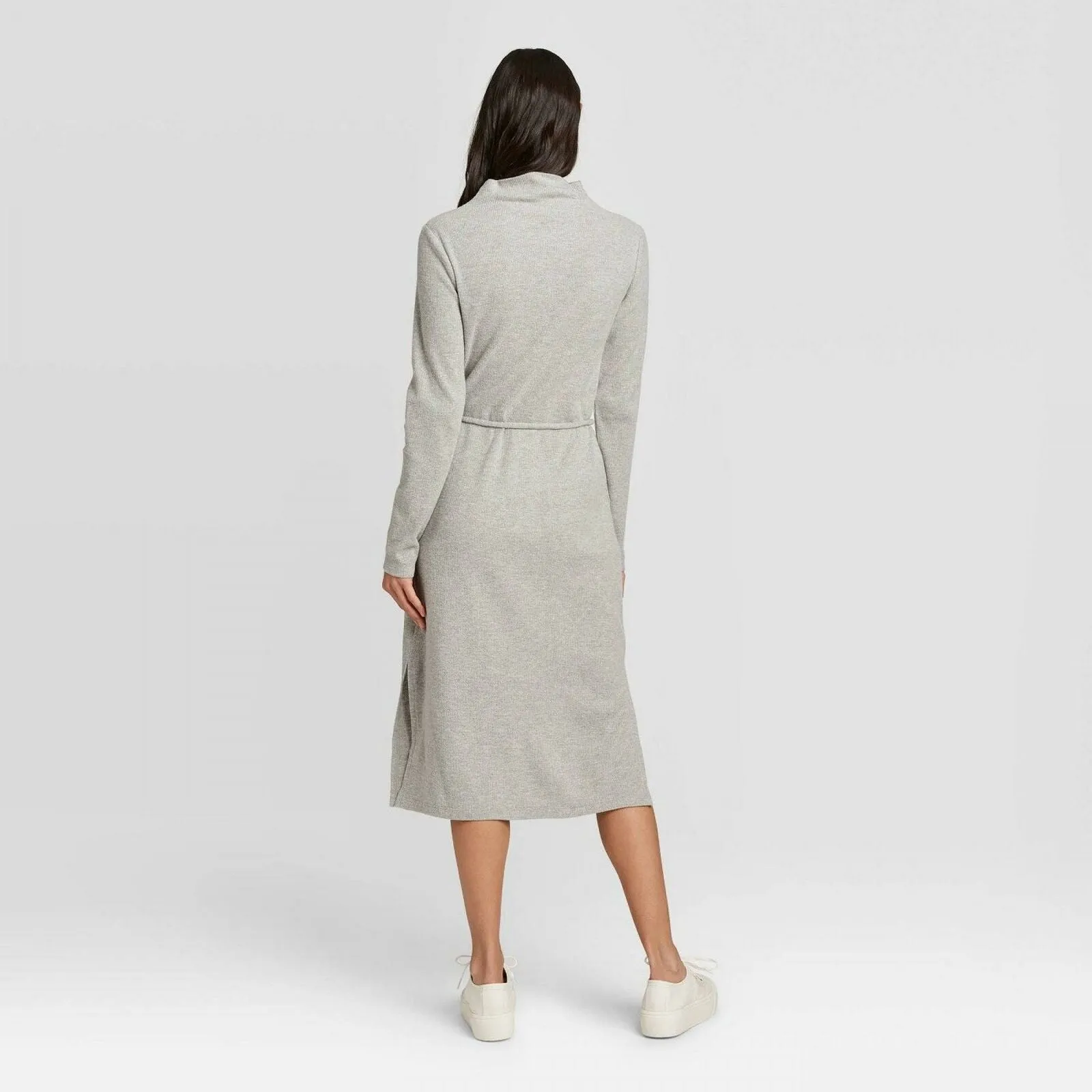 A New Day Women's Long Sleeve Mock Turtleneck Belted Knit Midi Dress