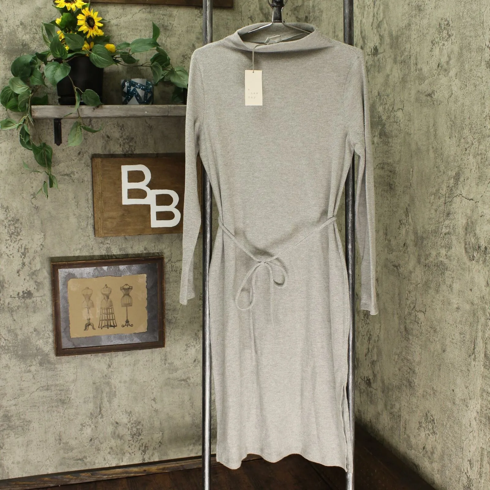 A New Day Women's Long Sleeve Mock Turtleneck Belted Knit Midi Dress