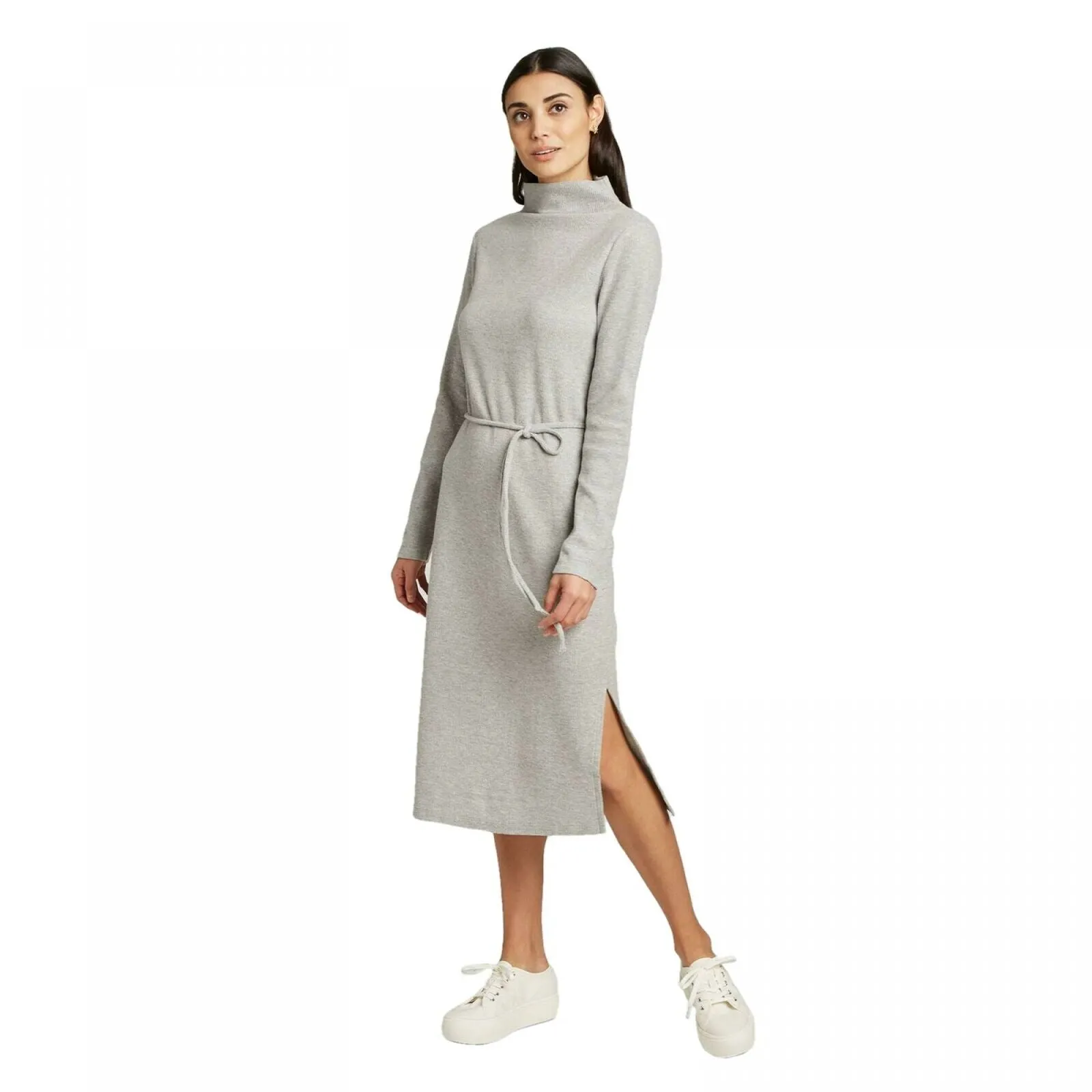 A New Day Women's Long Sleeve Mock Turtleneck Belted Knit Midi Dress