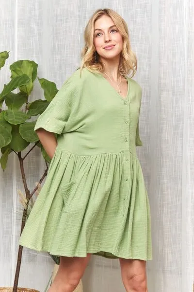 ADORA V-Neck Half Sleeve Dress with Pockets