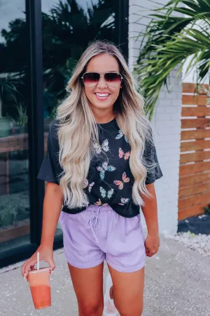 All A Flutter Cropped Graphic Tee - Black