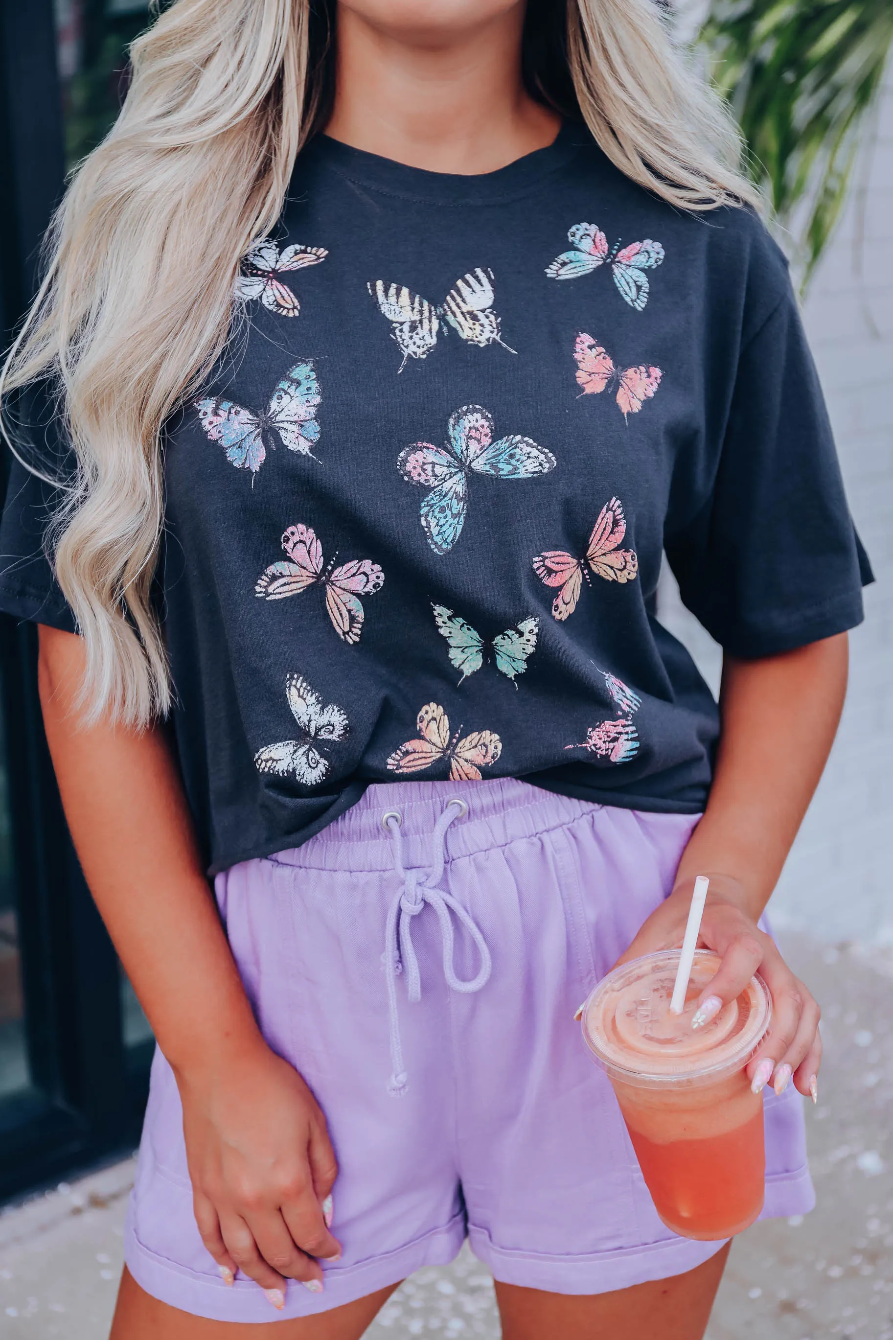 All A Flutter Cropped Graphic Tee - Black