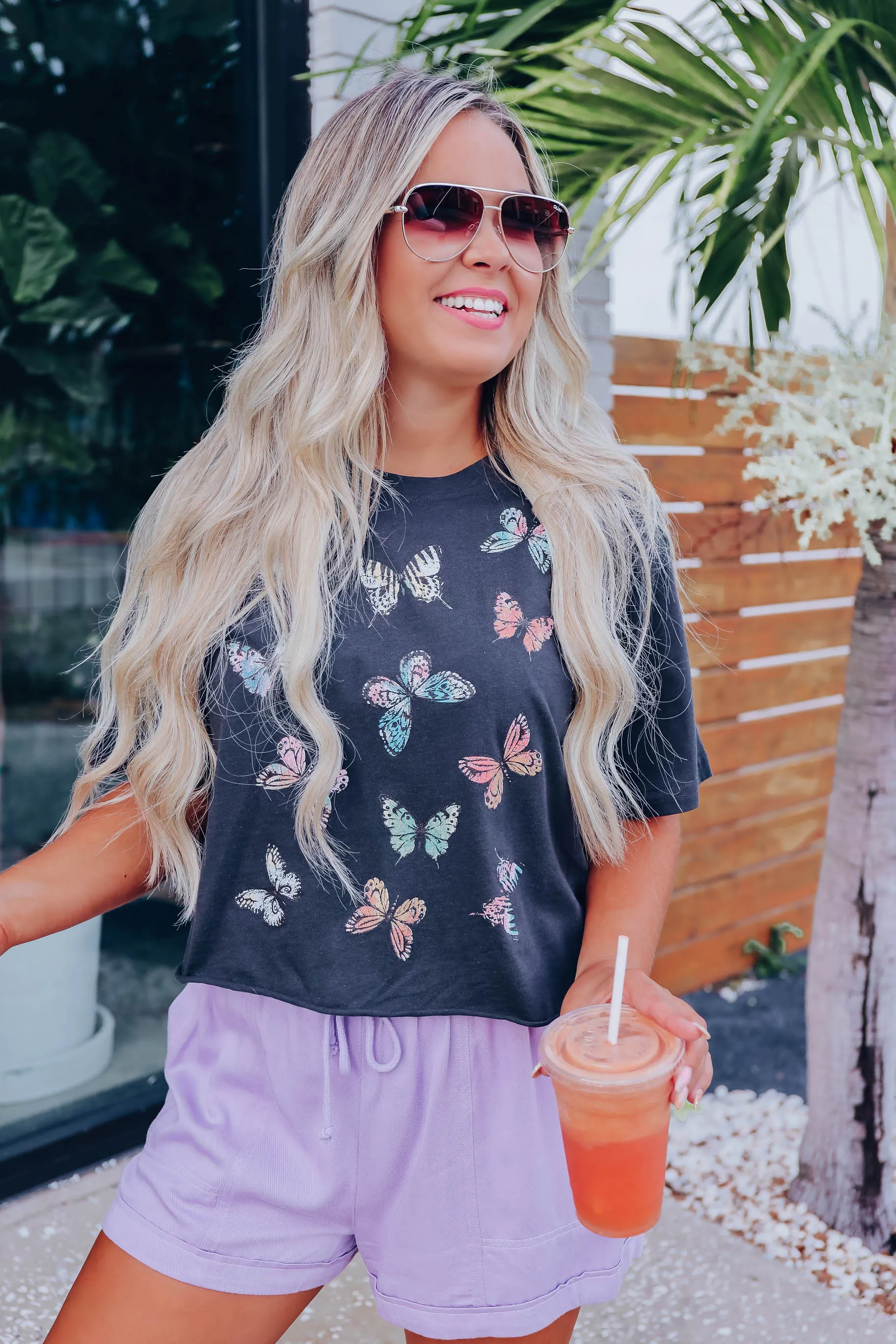 All A Flutter Cropped Graphic Tee - Black