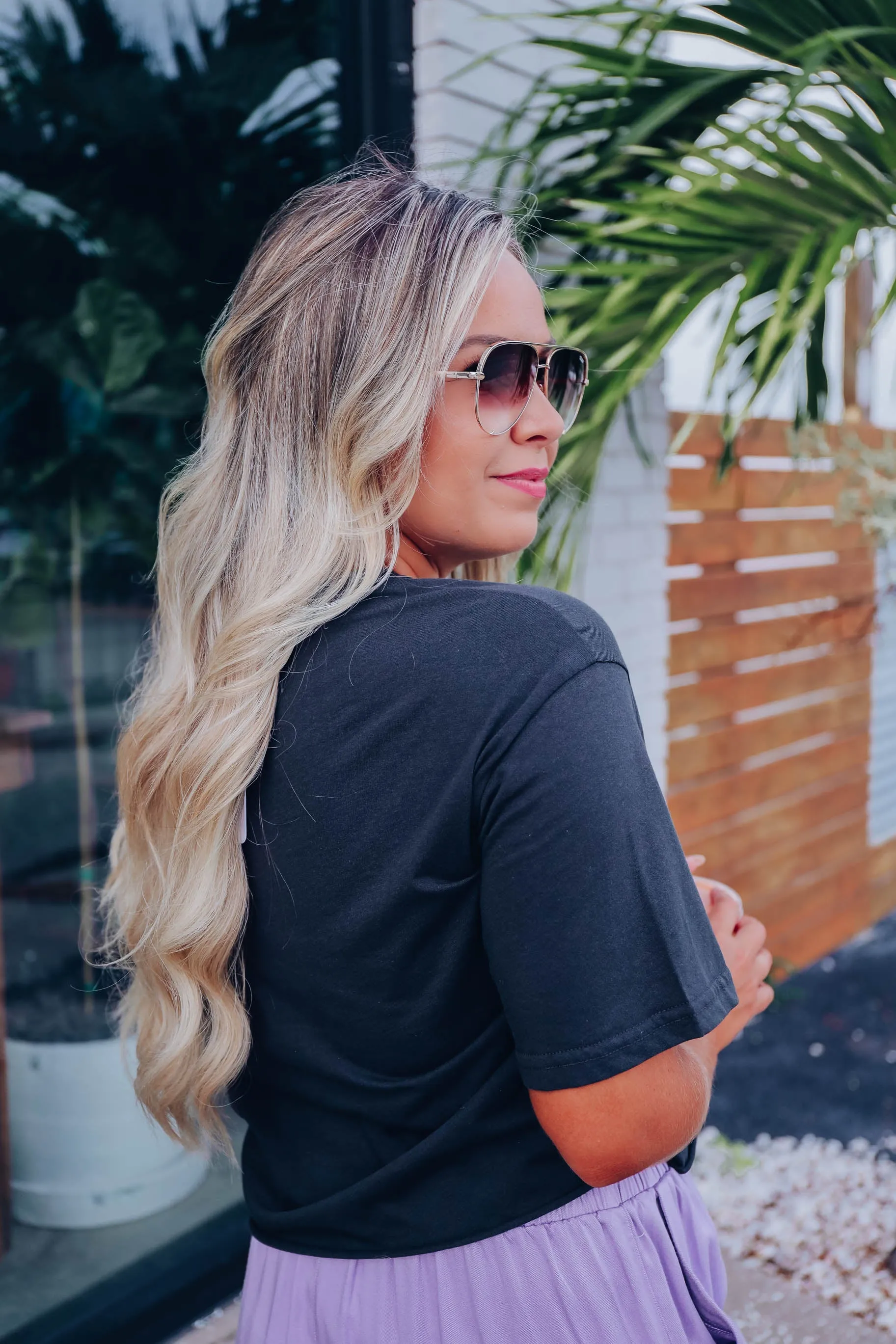 All A Flutter Cropped Graphic Tee - Black