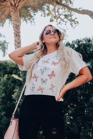 All A Flutter Cropped Graphic Tee - Cream