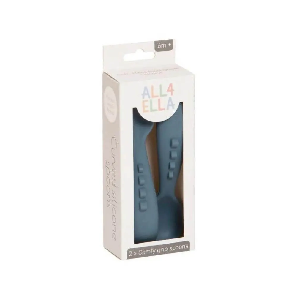 All4Ella Comfy Grip Silicone Spoons, Slate Blue