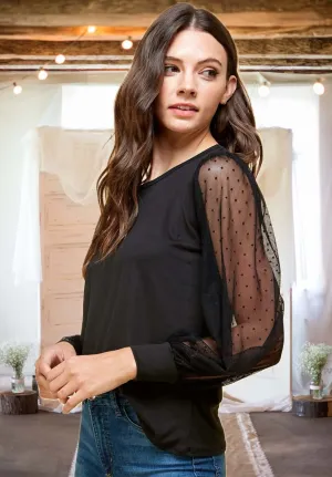 Always With You Polka Dot Lace Sleeve Top in Black