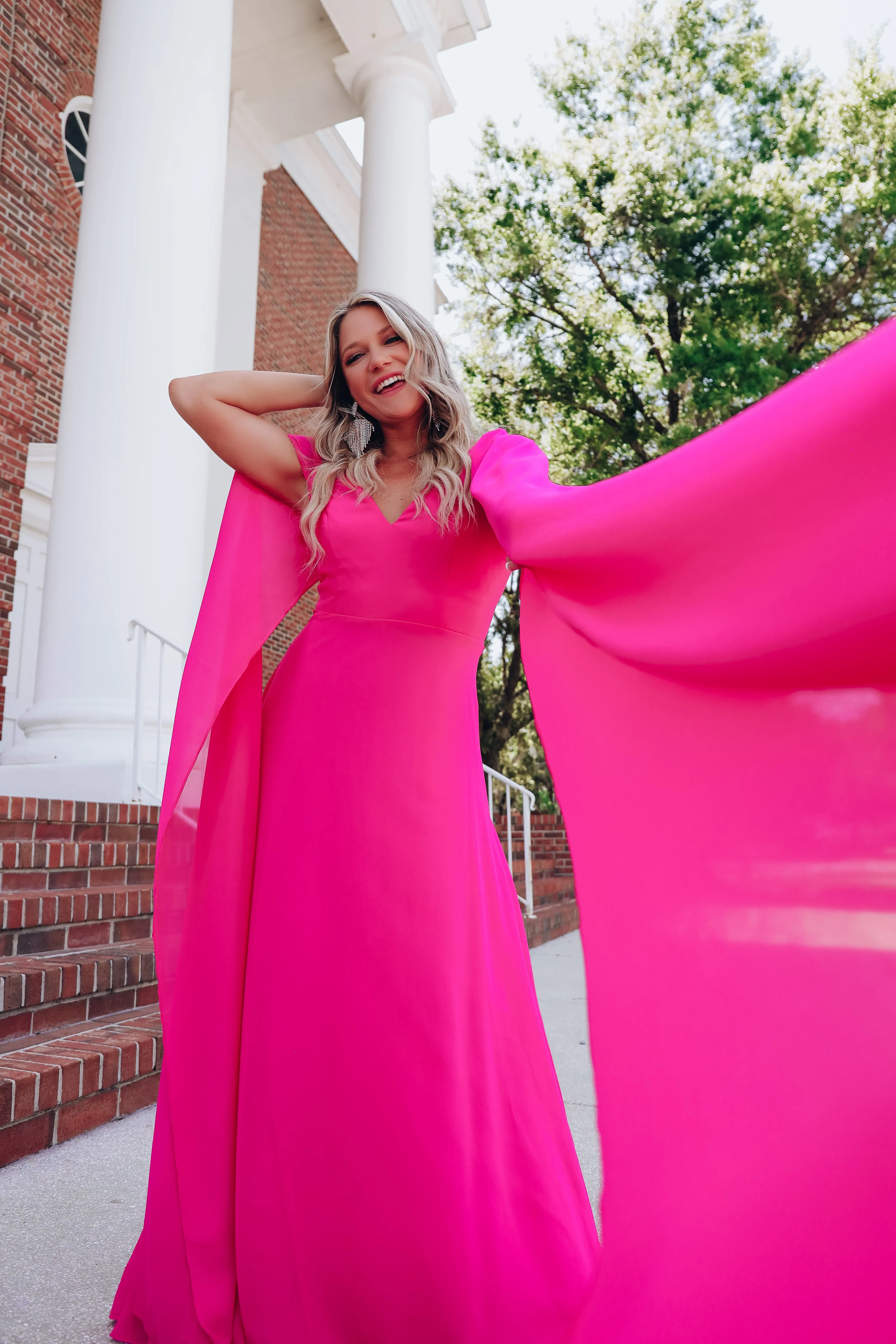 Athena Cape Sleeve Chiffon Gown - Pink
