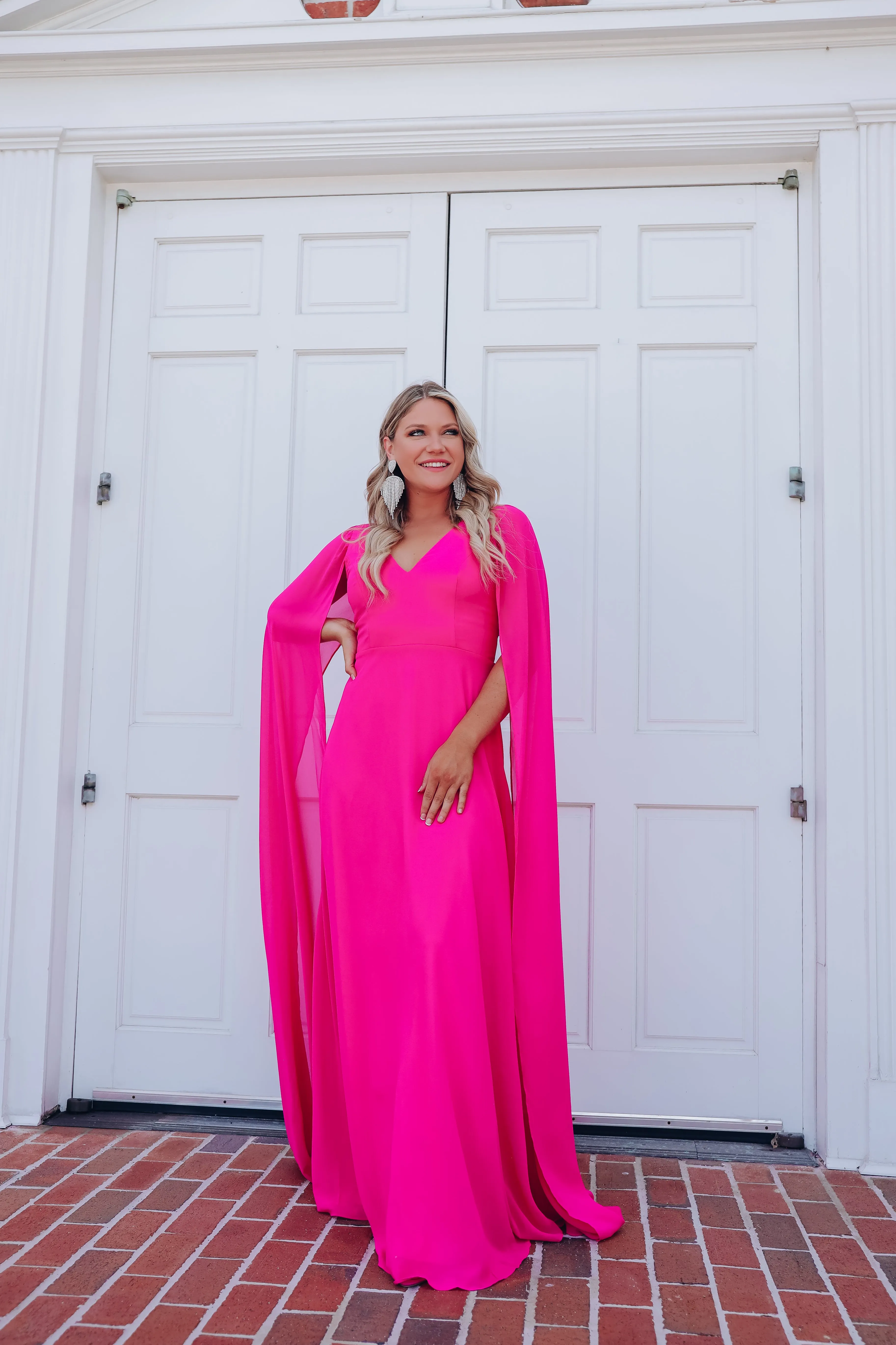 Athena Cape Sleeve Chiffon Gown - Pink