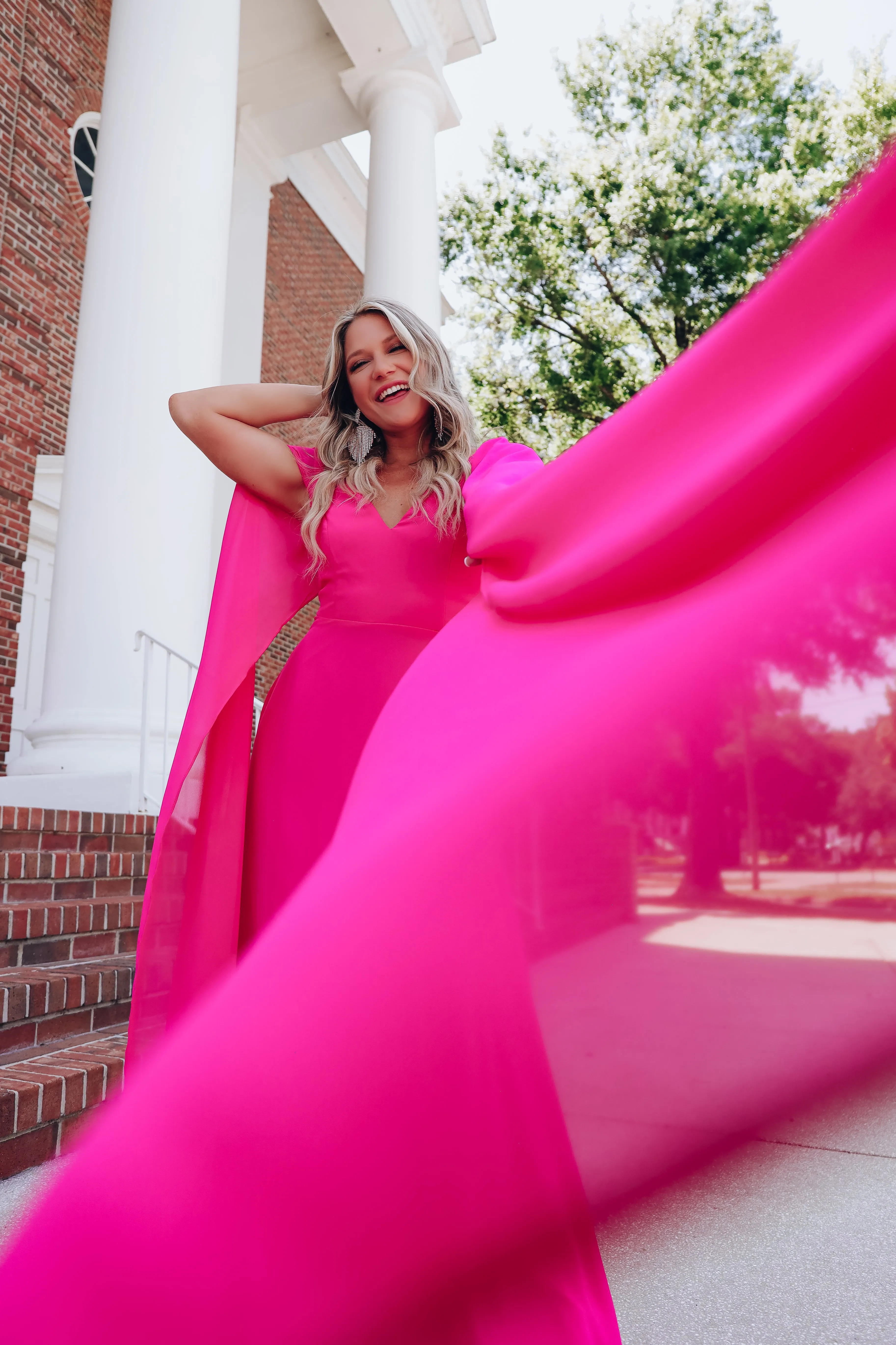 Athena Cape Sleeve Chiffon Gown - Pink