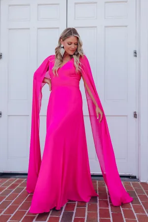 Athena Cape Sleeve Chiffon Gown - Pink