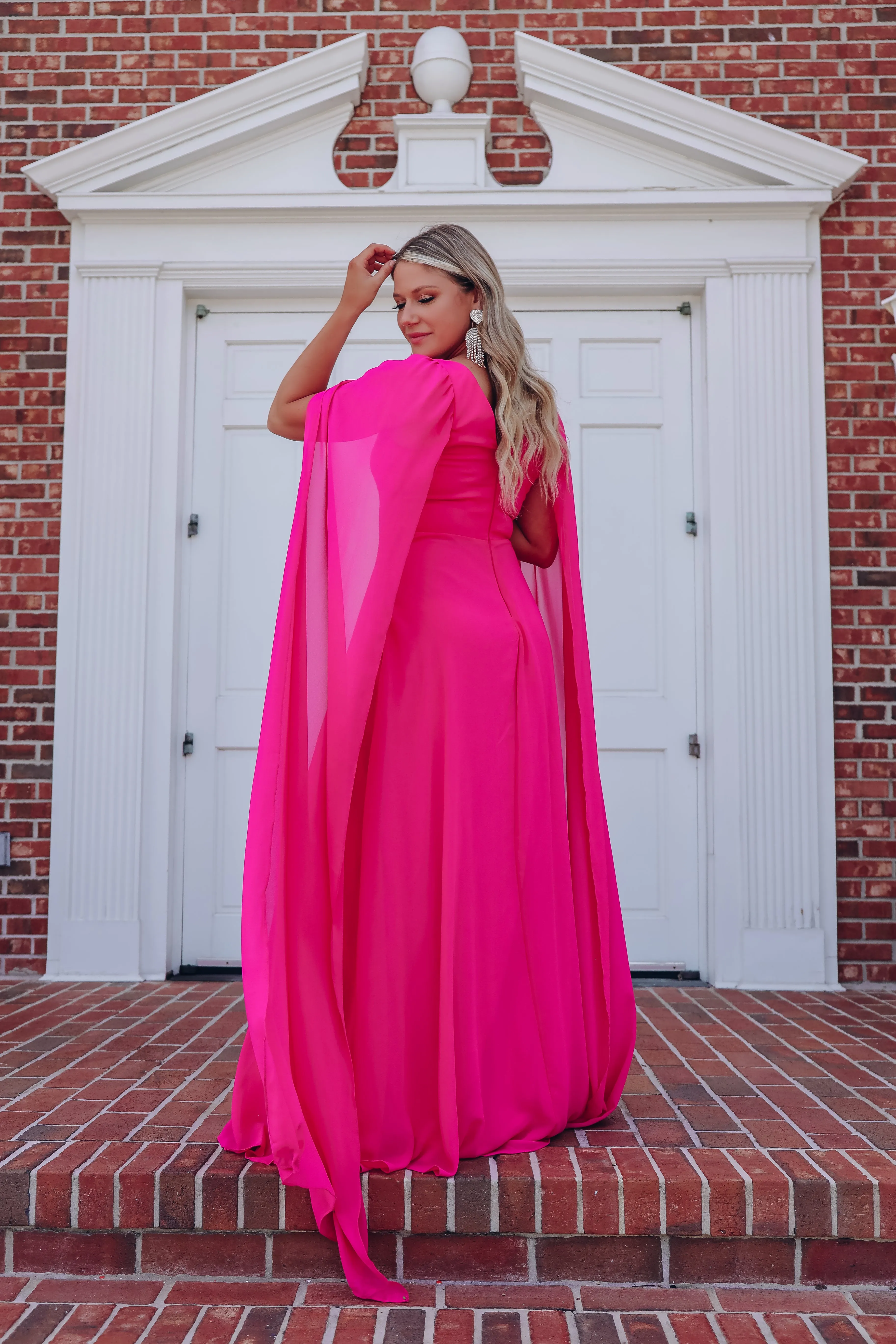 Athena Cape Sleeve Chiffon Gown - Pink