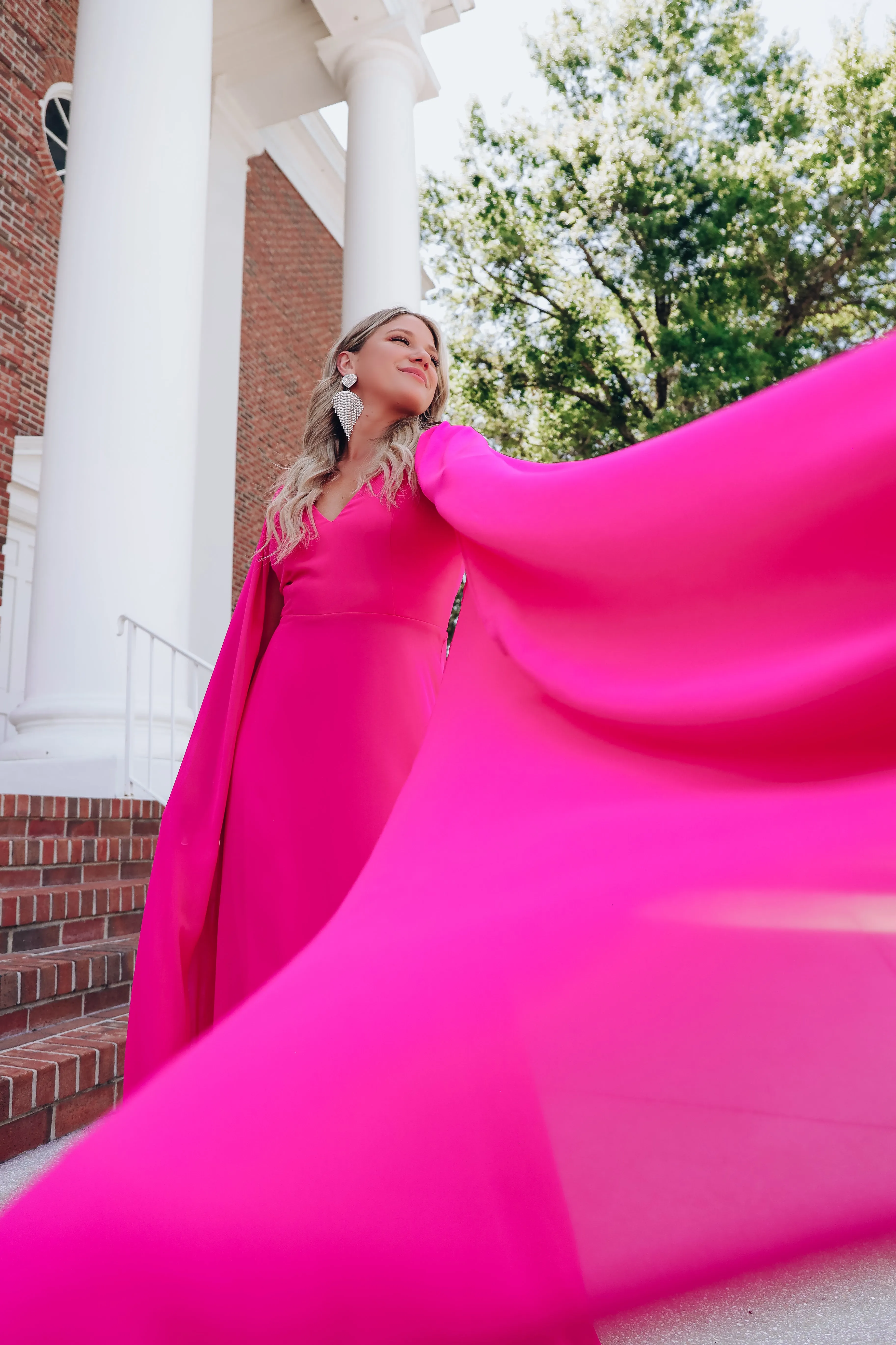 Athena Cape Sleeve Chiffon Gown - Pink