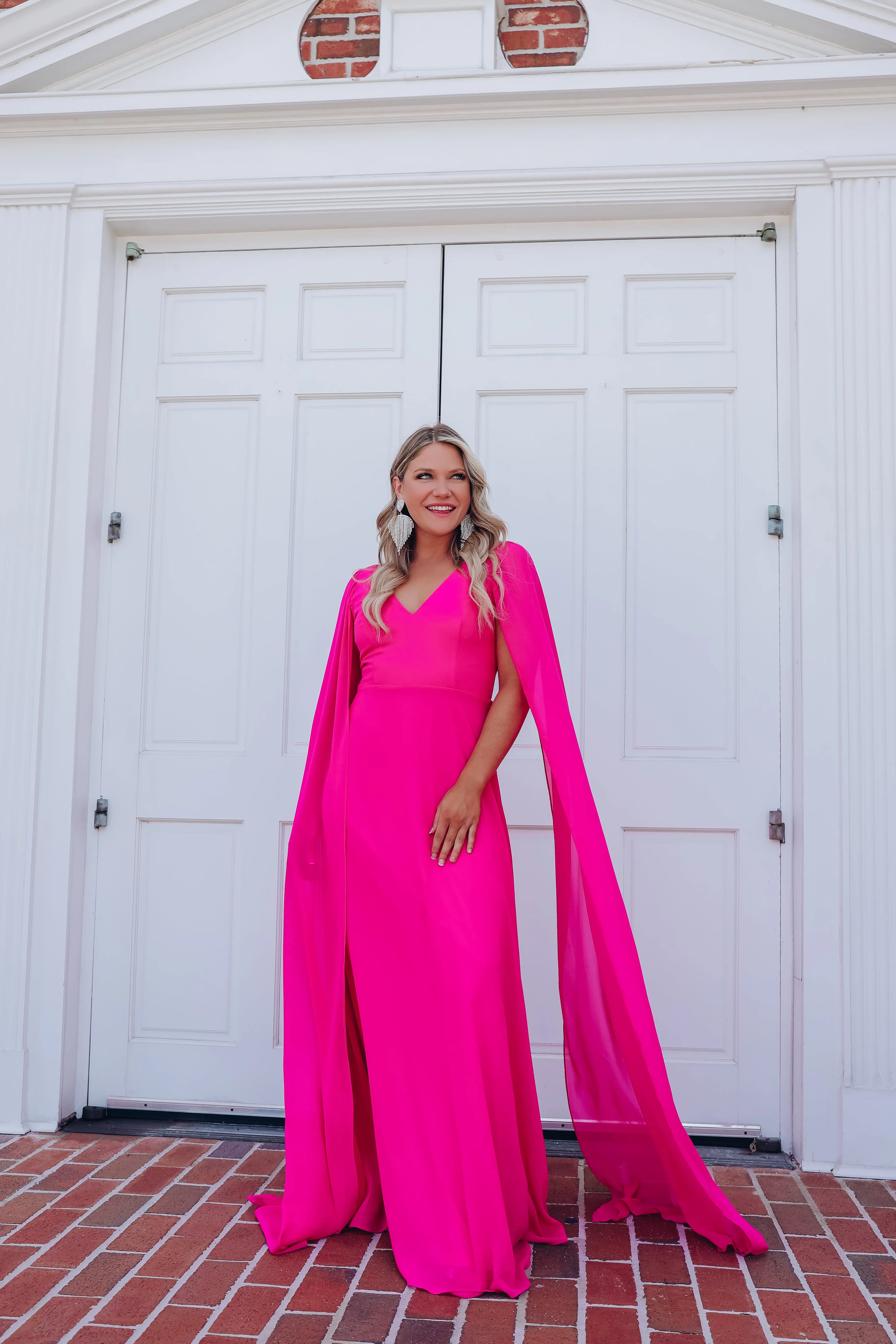 Athena Cape Sleeve Chiffon Gown - Pink