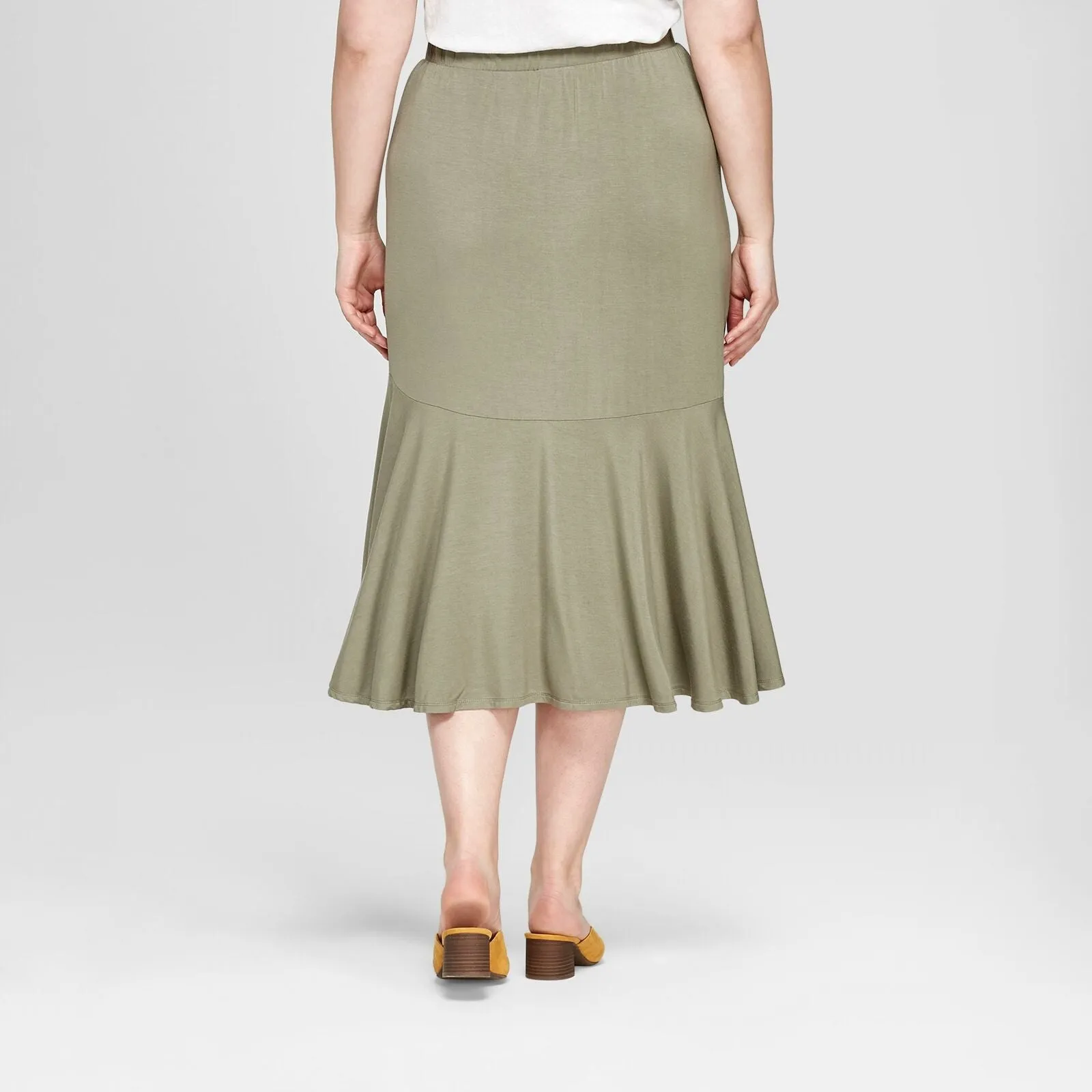 Ava & Viv Women's Plus Size Ruffle Hem High Low Skirt Olive Green Plus X