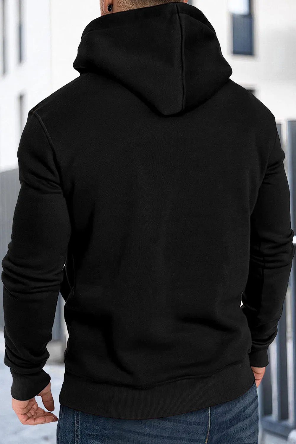 Black Letter Print Men\'s Hoodie with Kangaroo Pocket