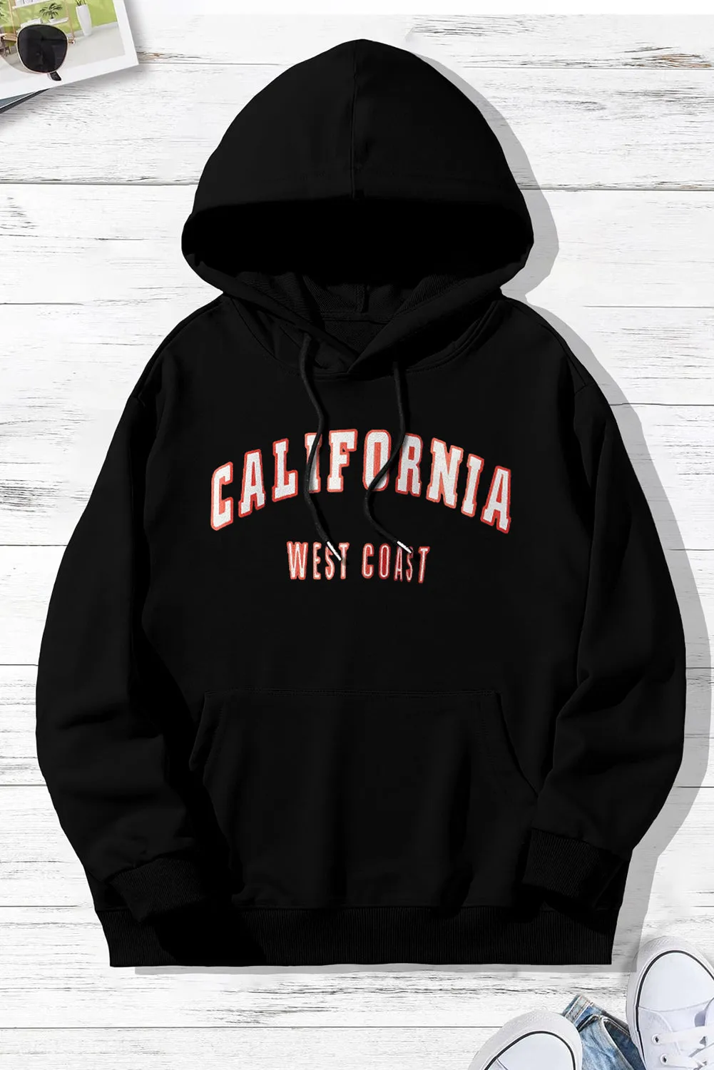 Black Letter Print Men\'s Hoodie with Kangaroo Pocket