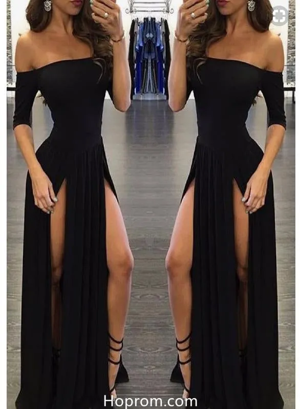 Black Simple Maxi Prom Dresses Evening Gown Dress