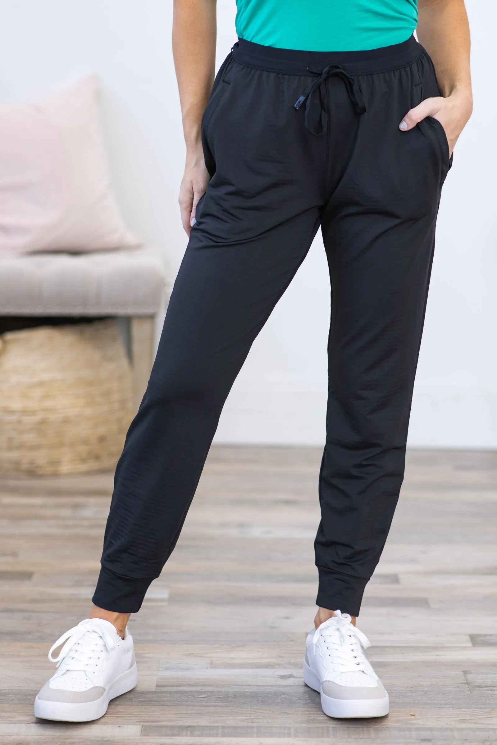 Black Textured Active Joggers