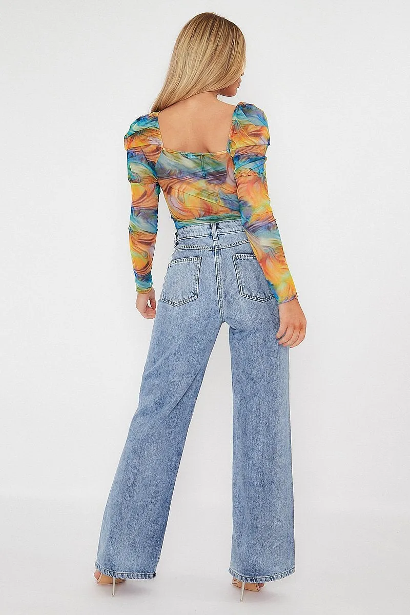 Blue Mid Wash Wide Leg Jeans - Gemma