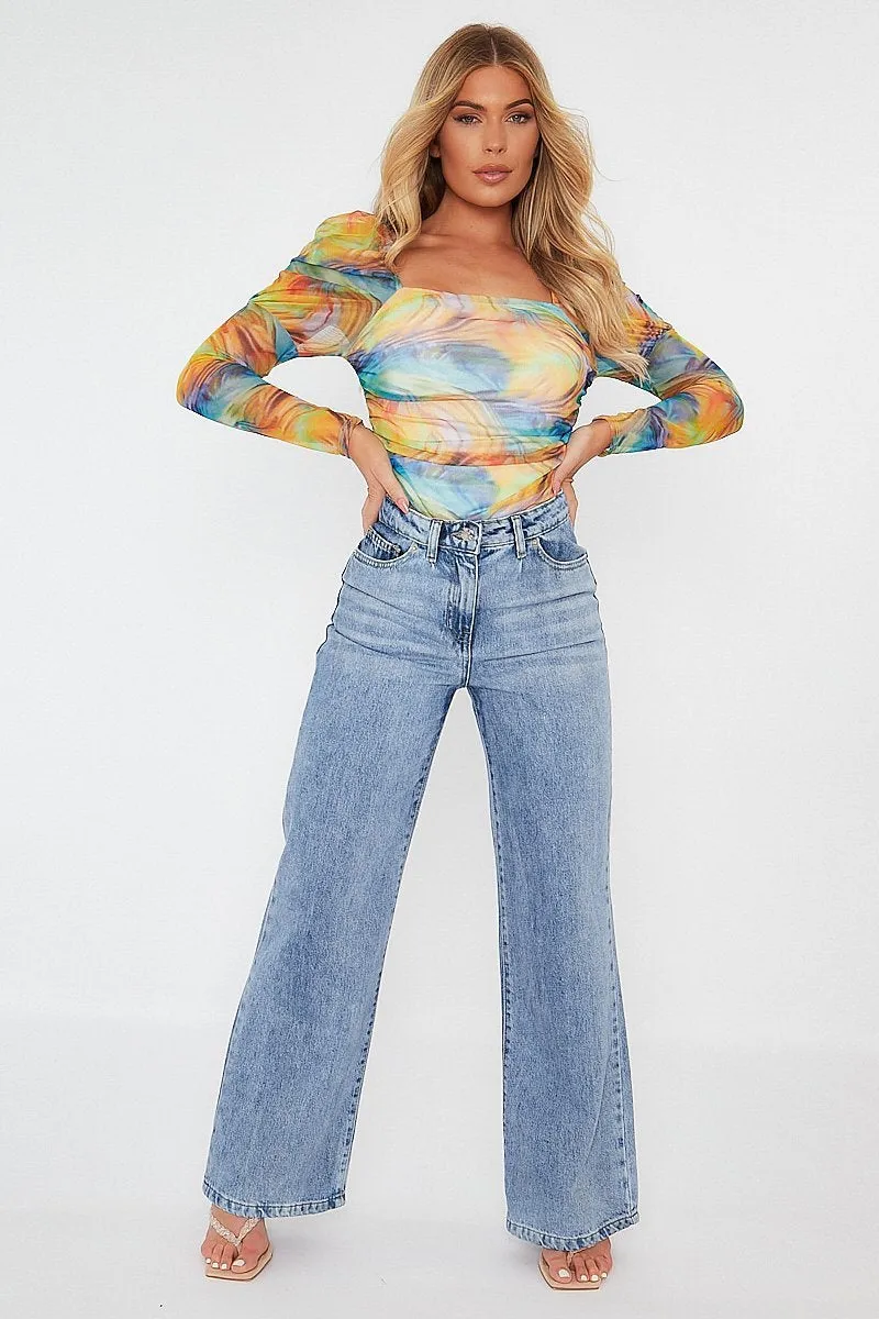 Blue Mid Wash Wide Leg Jeans - Gemma
