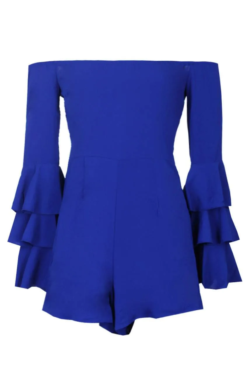 Blue Ruffle Sleeve Playsuit