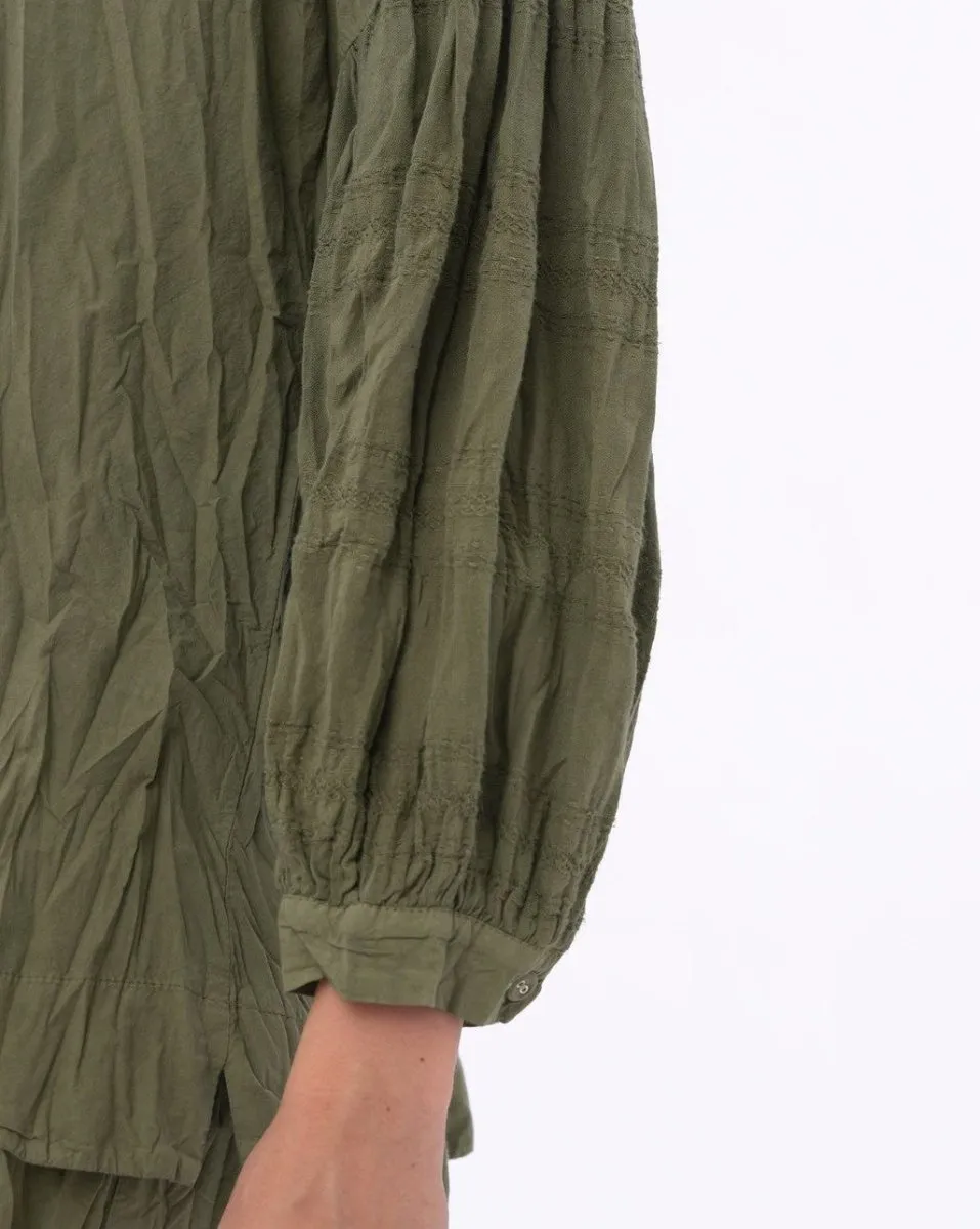 Boat Neck Pleated Crinkled Blouse