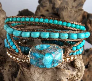 Boho & Mala Blue Stone 5 Wrap Bracelet WSB1010