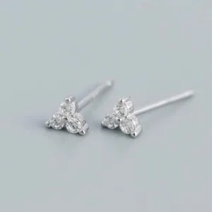 Boho & Mala Cubic Zirconia Flower Sterling Silver Stud Earrings