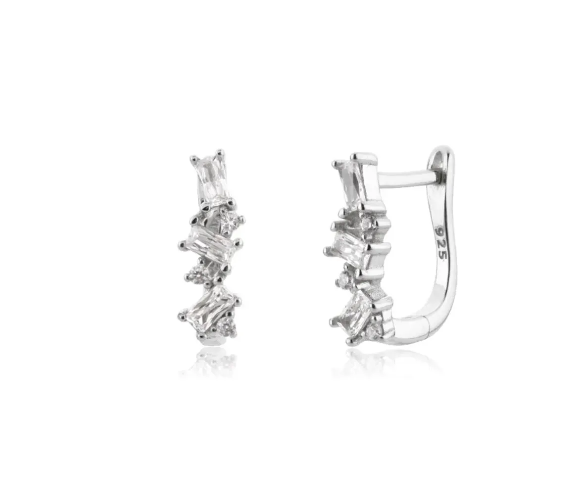 Boho & Mala Cubic Zirconia Sterling Silver Hoop Huggie Earrings