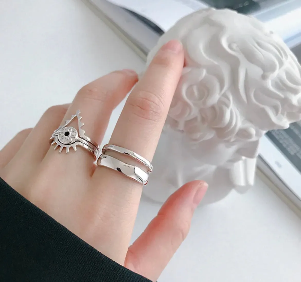 Boho & Mala Double Sterling Silver Ring (adjustable)