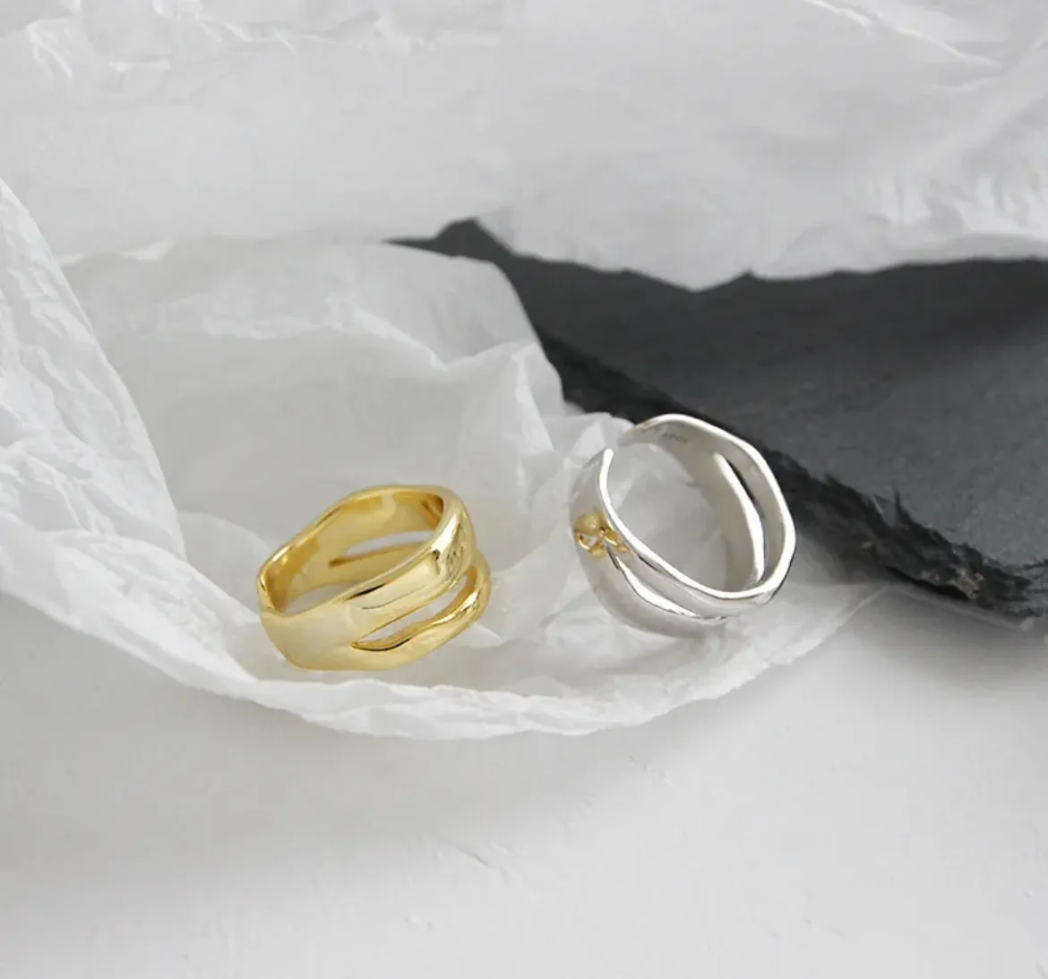 Boho & Mala Double Sterling Silver Ring (adjustable)