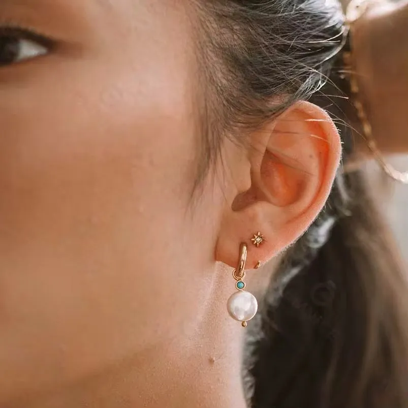 Boho & Mala Freshwater Pearl 18k Gold Plated Hoop Earring