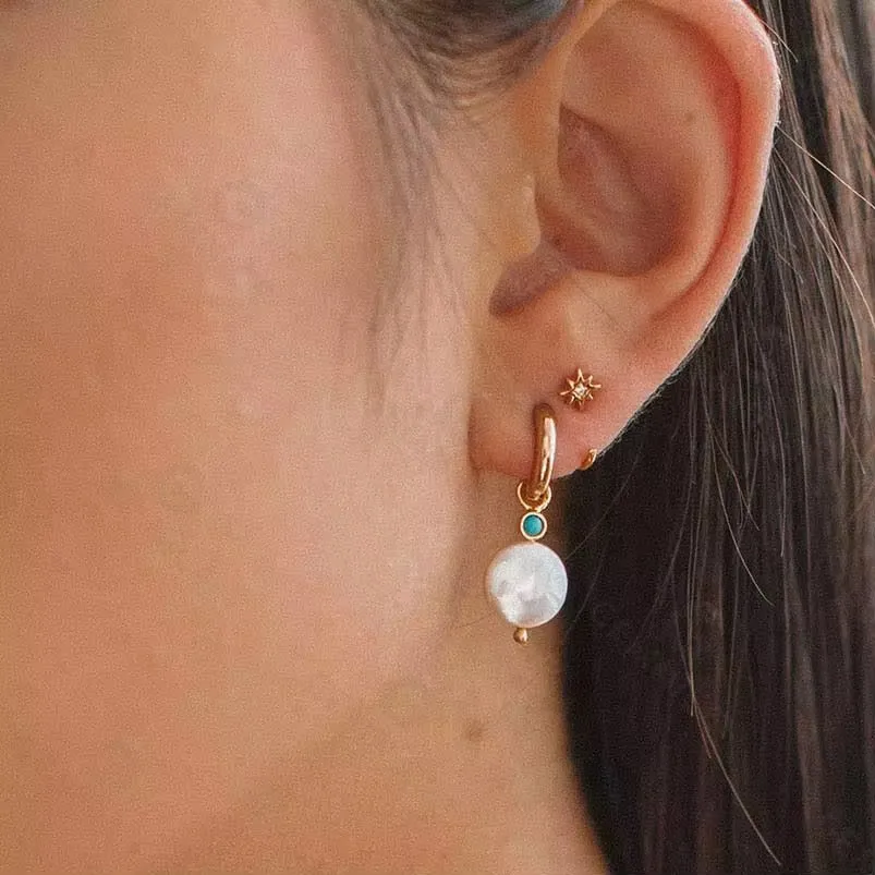 Boho & Mala Freshwater Pearl 18k Gold Plated Hoop Earring