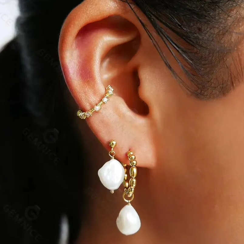 Boho & Mala Freshwater Pearl Stud 18k Gold Plated Hoop Earring