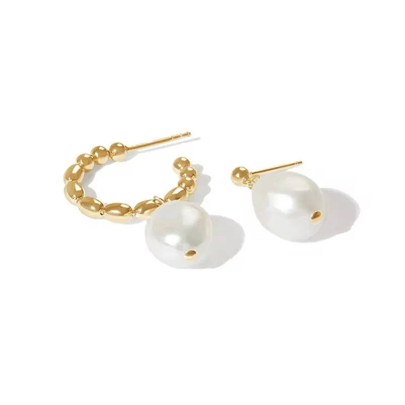 Boho & Mala Freshwater Pearl Stud 18k Gold Plated Hoop Earring