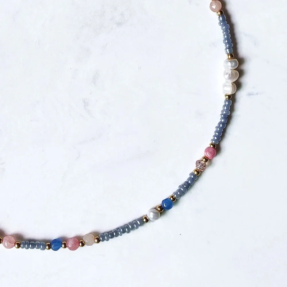 Boho & Mala Gold Mini Stone Mix Freshwater Pearl Necklace