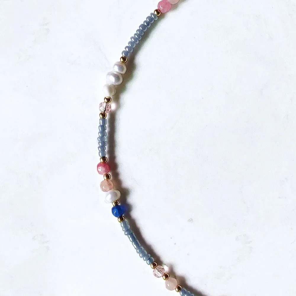 Boho & Mala Gold Mini Stone Mix Freshwater Pearl Necklace