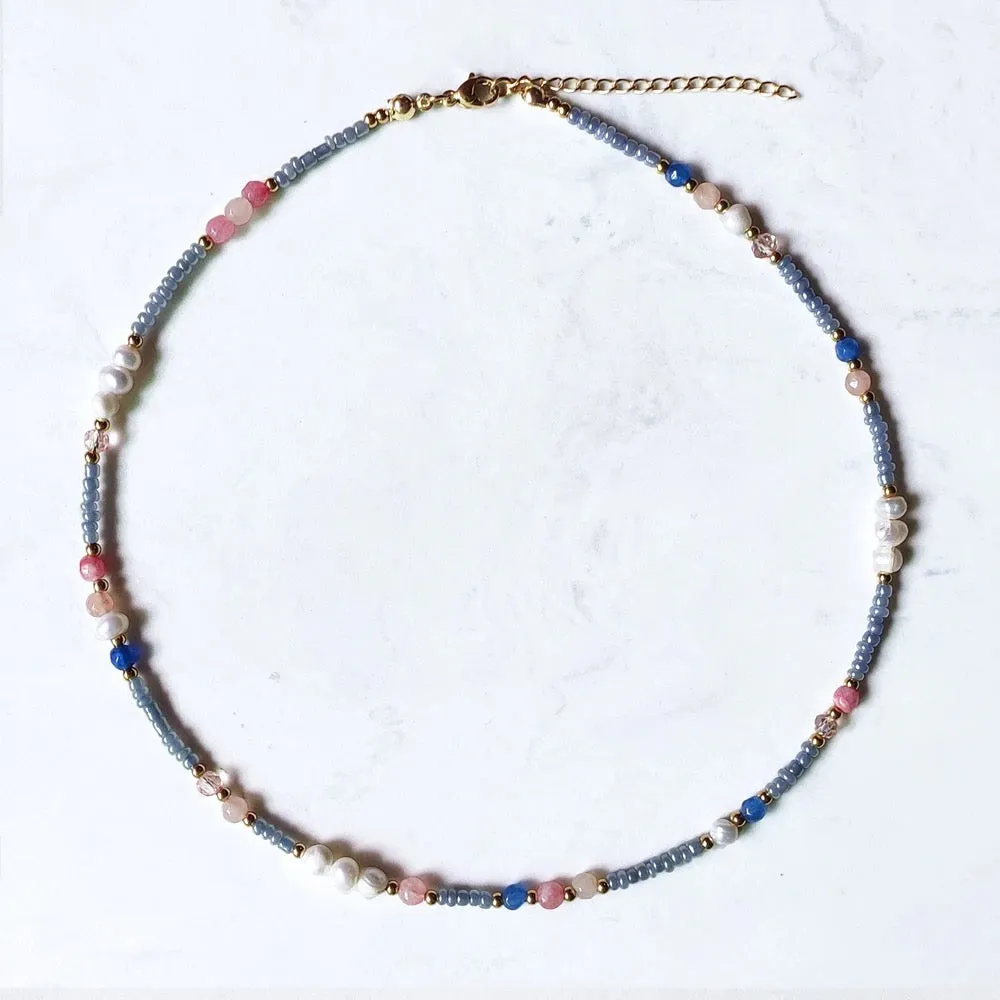 Boho & Mala Gold Mini Stone Mix Freshwater Pearl Necklace
