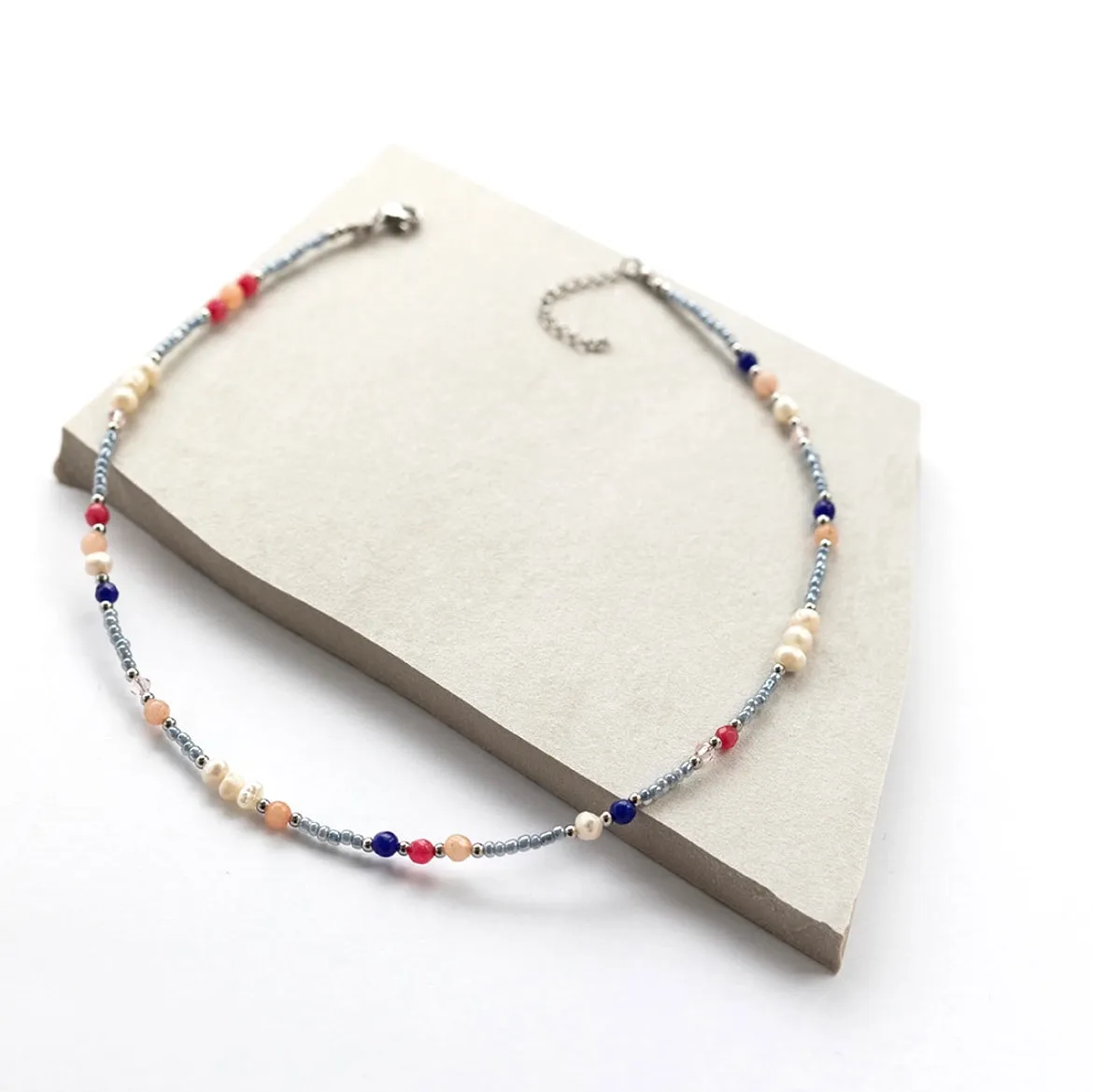 Boho & Mala Gold Mini Stone Mix Freshwater Pearl Necklace