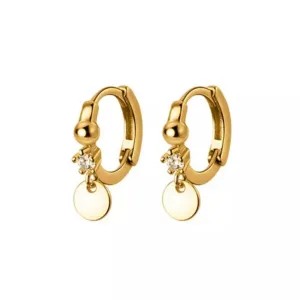 Boho & Mala Huggies Mini Disc 18k Gold Plated Hoop Earrings DE10025