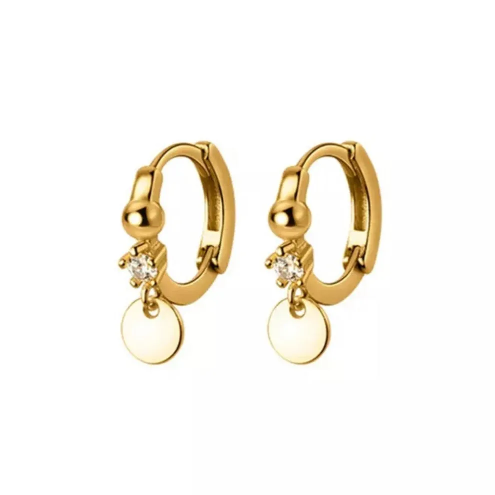 Boho & Mala Huggies Mini Disc 18k Gold Plated Hoop Earrings DE10025