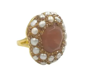 Boho & Mala Natural Mix Stone & Pearl Gold Ring (adjustable from size 7)