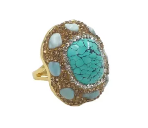 Boho & Mala Natural Mix Stone & Pearl Gold Ring (adjustable from size 7)