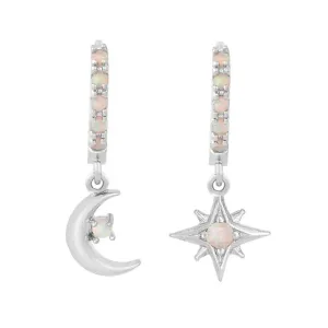 Boho & Mala Opal Star & Moon Sterling Silver Hoop Huggie Earrings